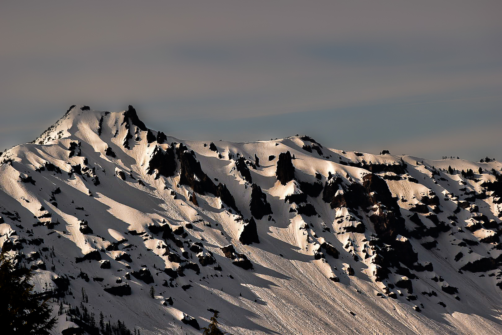 A mountain peak on Crater Lake in Oregon.